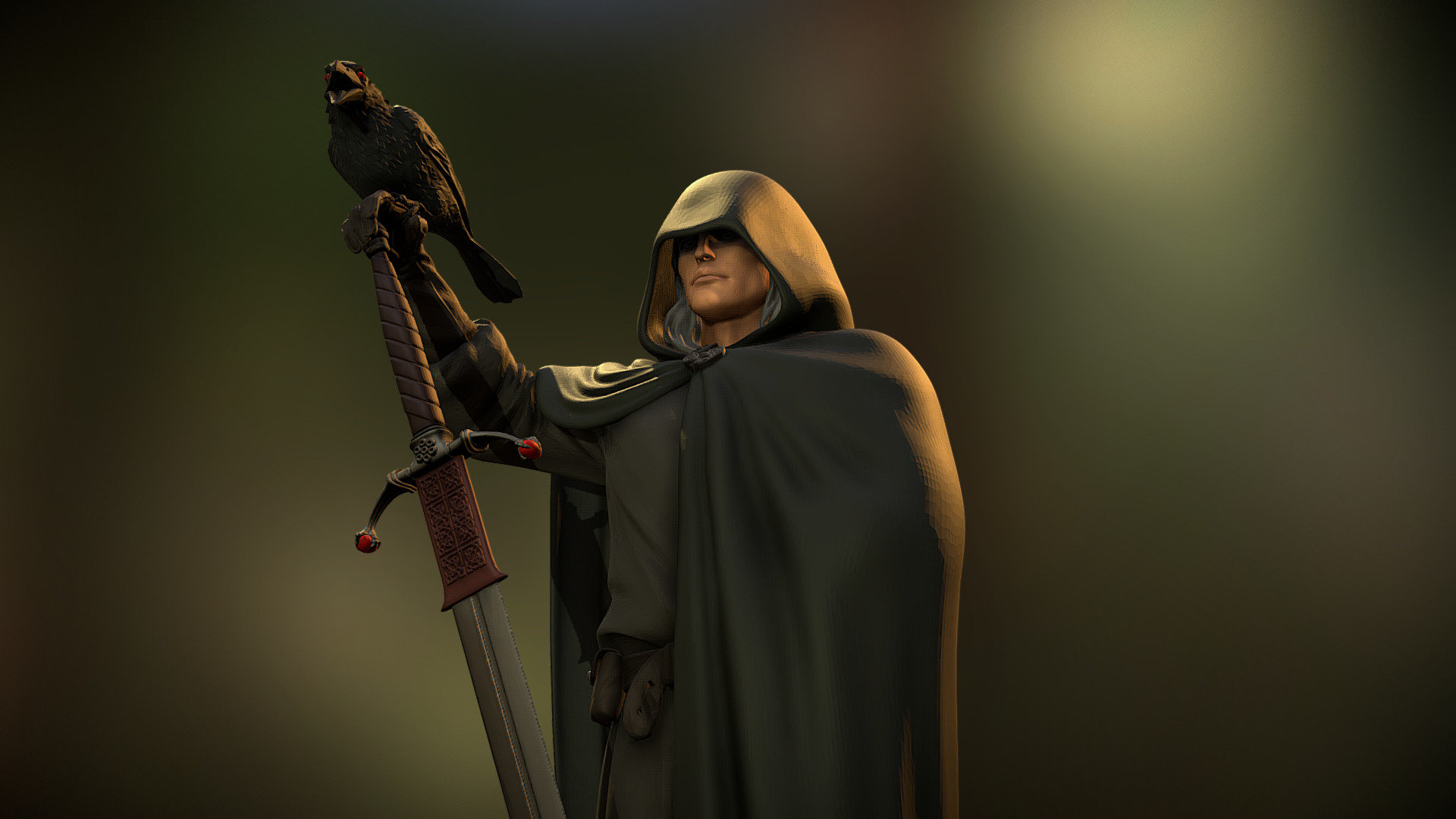 This is the Celtic God Wodan and his wise crow 3d model