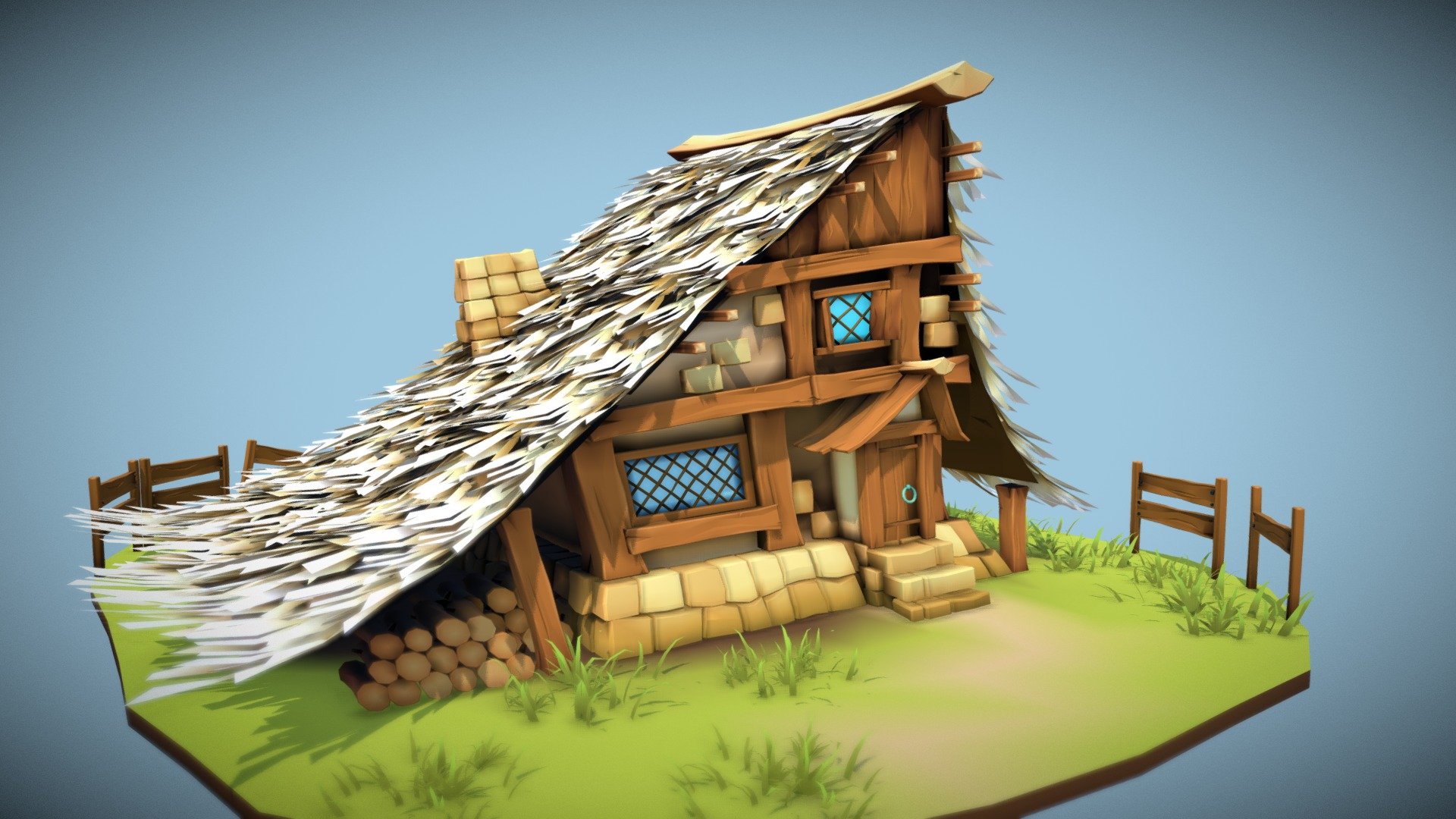 Otto's &amp; Ana's cozy cottage for the upcoming game Masters of Anima. https://www.youtube.com/watch?v=4zNayrAeBPA

The whole scene is colored using vertex paint and radiosity only. It's 100% texture free! 
Also, Master of Anima being a top-down game, I deformed the house to make it look nicer when viewed from the top 3d model