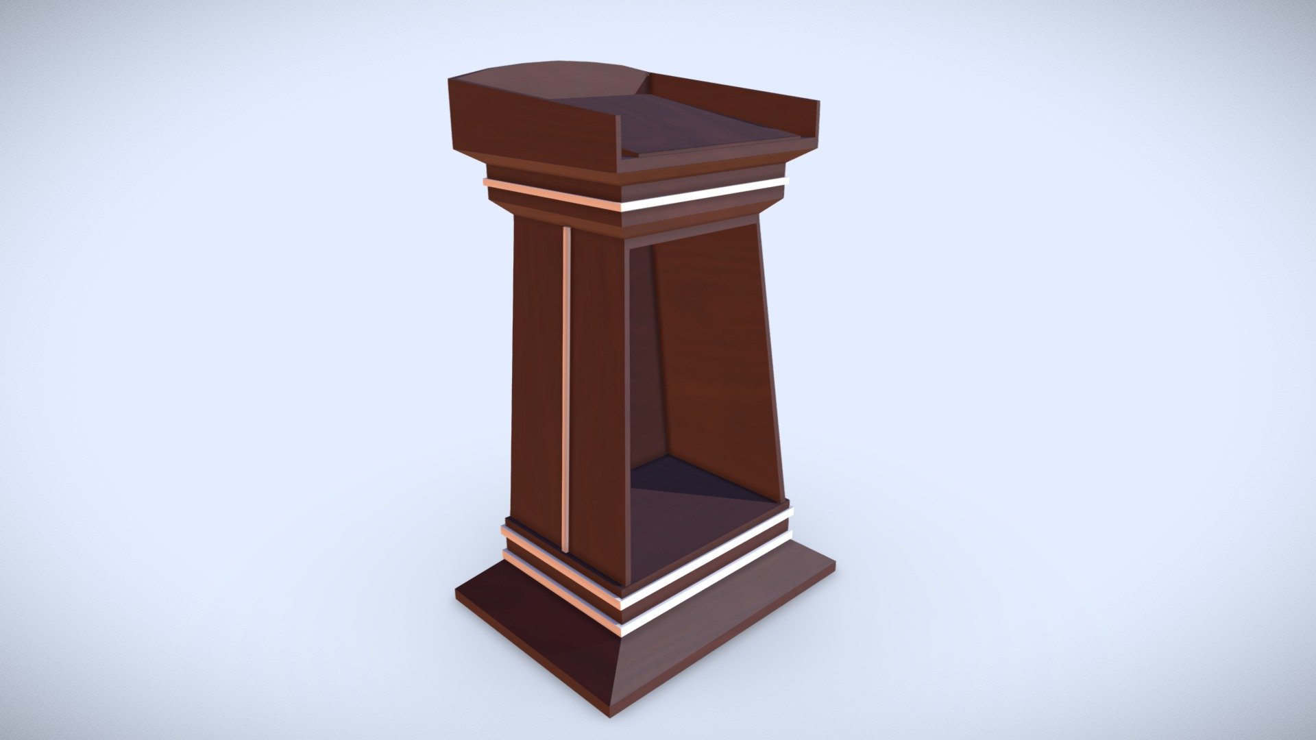 This 3D model is a Dark Wooden Pulpit (Lectern)
Made in Blender 2.8x (Cycles Materials) and Rendering Cycles.
Main rendering made in Blender 2.8 + Cycles using some HDR Environment Textures Images for lighting which is NOT provided in the package!

What does this package include?
3D Modeling of a Dark Wooden Pulpit (Lectern)
Textures of 3D model  in 2K (Base Color, Normal Map, Roughness) 

Important notes 
File format included - (Blend, FBX, OBJ)
Texture size -  2K (Base Color, Normal Map, Roughness) 
Uvs non - overlapping
Polygon: Quads
Centered at 0,0,0
In some formats may be needed to reassign textures and add HDR Environment Textures Images for lighting.
Not lights include 
Renders preview have not post processing
No special plugin needed to open scene.

If you like my work, please leave your comment and like, it helps me a lot to create new content.
If you have any questions or changes about colors or another thing, you can contact me at  we3domodel@gmail.com - Dark Wooden Pulpit (Lectern) - Buy Royalty Free 3D model by We3Do (@giovanny) 3d model