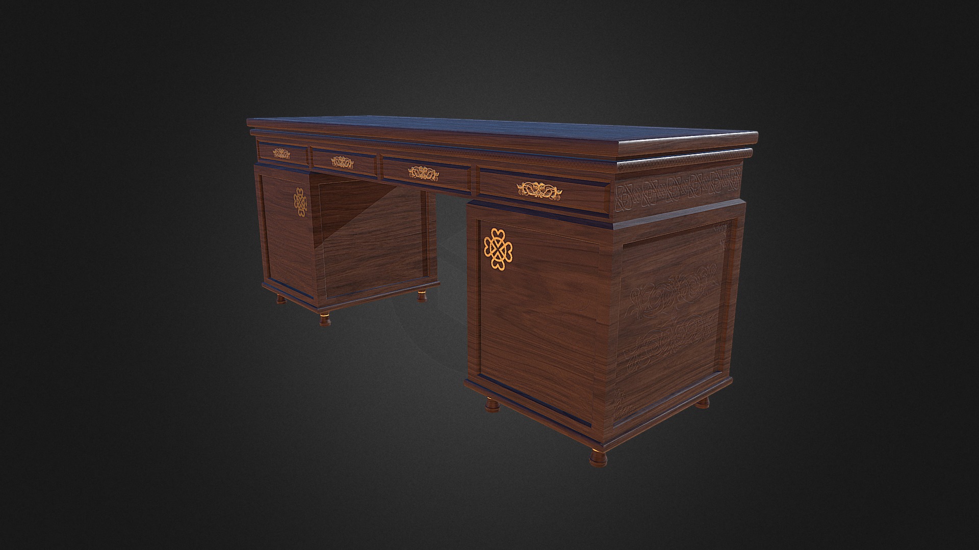 Old Baroque Desk - Old Desk - Download Free 3D model by Maxence Rouillet (@maxencerouillet) 3d model