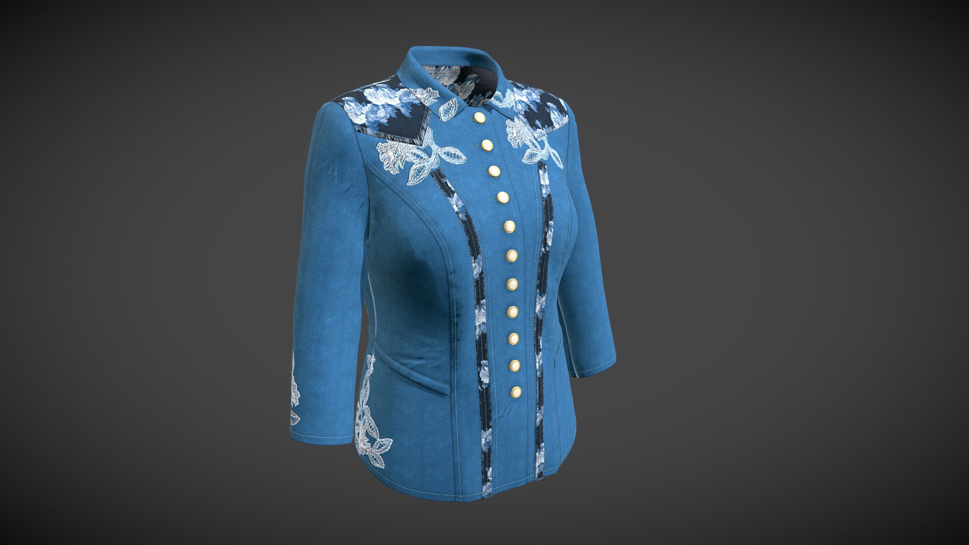 The 3D model presents a 3D reconstruction of a denim shirt (Design patent RU114143). The shirt consists of the front, back, collar and sleeves. The garment is decorated with lace. The shirt fastens with eleven buttons and buttonholes. The 3D model was created in Clo3D software, textured in Substance Painter and post-processed in 3dsMax.

The authors of the 3D model are Mariia Moskvina and Aleksei Moskvin (Saint Petersburg State University of Industrial Technologies and Design)

https://independent.academia.edu/MariiaMoskvina

https://independent.academia.edu/AlekseiMoskvin

DOI: http://dx.doi.org/10.13140/RG.2.2.26613.45289

Original source: https://new.fips.ru/registers-doc-view/fips_servlet?DB=RUDE&amp;DocNumber=114143&amp;TypeFile=html - Shirt (Design patent RU114143) - 3D model by Mariia Moskvina (@mariia89) 3d model