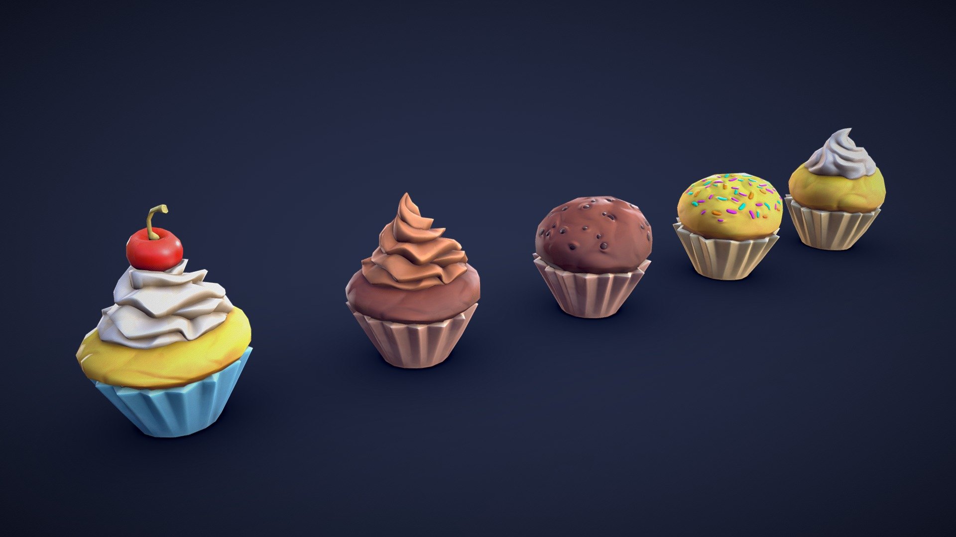 This pack includes 5 different stylized cupcakes.
Whether you want to create a cozy bakery, a fancy café, or a chaotic food fight, this 3D stylized cupcake asset pack will make your scenes more appetizing and fun! 🧁

Model information:




Optimized low-poly assets for real-time usage.

Optimized and clean UV mapping.

2K and 4K textures for the assets are included.

Compatible with Unreal Engine, Unity and similar engines.

All assets are included in a separate file as well.
 - Stylized Cupcakes - Low Poly - Buy Royalty Free 3D model by Lars Korden (@Lark.Art) 3d model