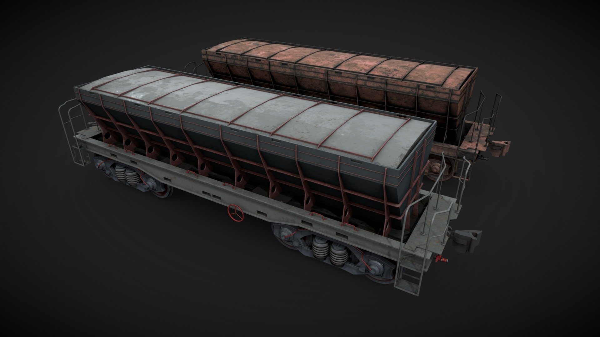 Railway cargo car for industrial visualizations. 

PBR textures and materials. 

Regular painted and heavy rusted. 

Non overlapped UVs in a secondary UV channel. 
 - Railway cargo car - Buy Royalty Free 3D model by maxpsr 3d model