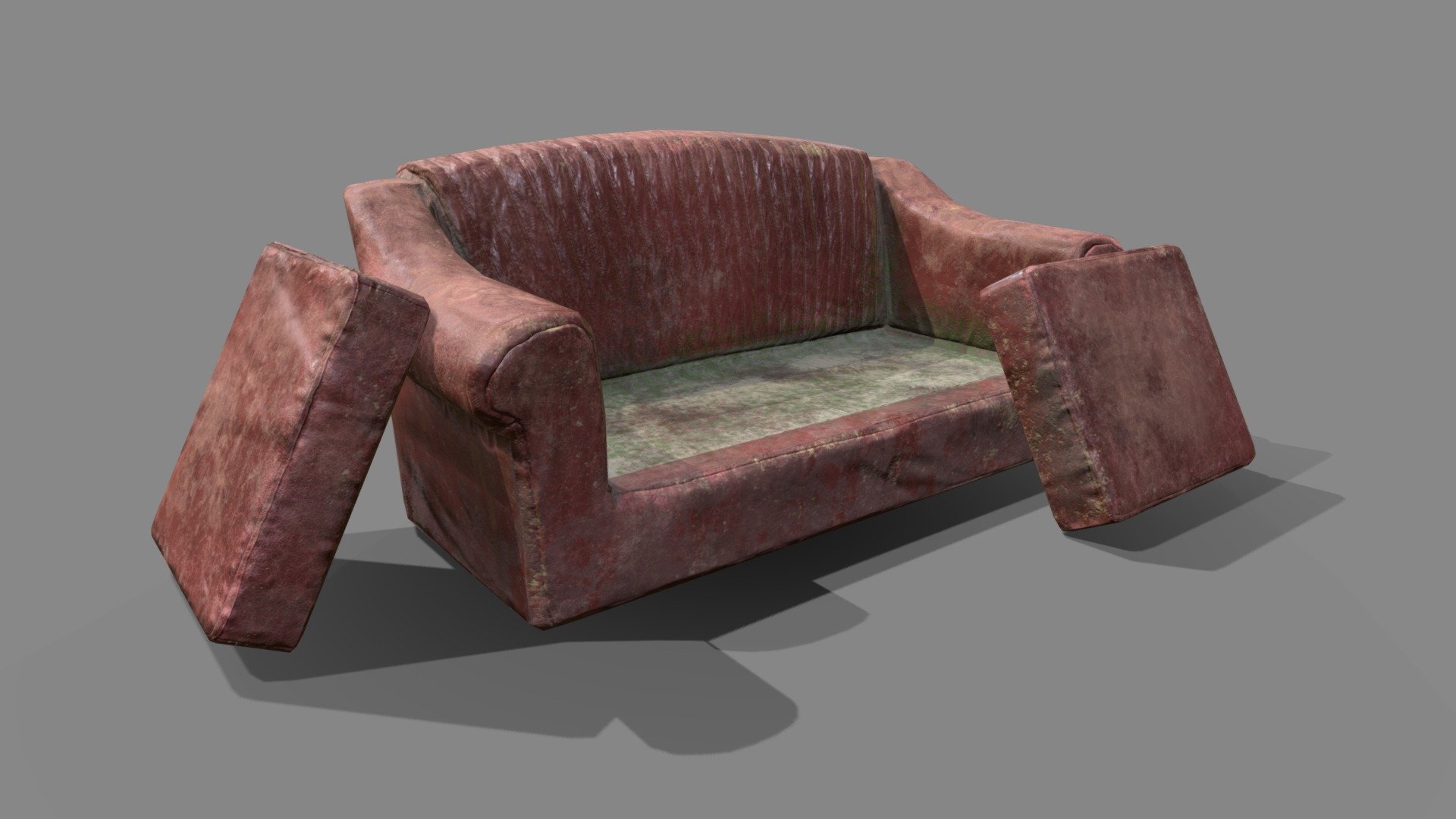 Old abandoned couch. 

721 polys,  719 verts.

Textures: AO,base, normal, roughness, metallic. 4096x4096 3d model
