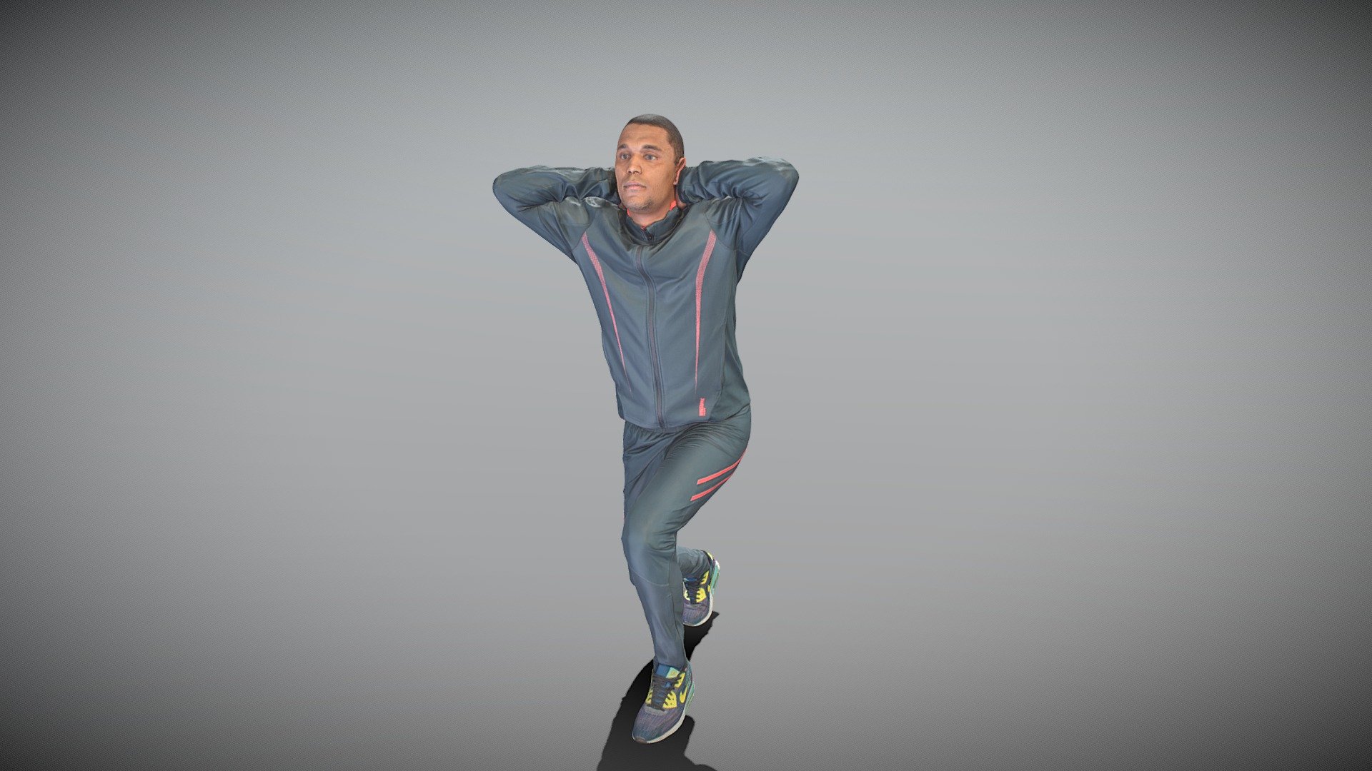 This is a true human size and detailed model of a sporty handsome young man of African appearance dressed in a sportswear. The model is captured in a casual pose to be perfectly matching to various architectural and product visualizations as a background, mid-sized or close-up character on a sport ground, gym, park, VR/AR content, etc.

Technical specifications:




digital double 3d scan model

150k &amp; 30k triangles | double triangulated

high-poly model (.ztl tool with 4-5 subdivisions) clean and retopologized automatically via ZRemesher

sufficiently clean

PBR textures 8K resolution: Diffuse, Normal, Specular maps

non-overlapping UV map

no extra plugins are required for this model

Download package includes a Cinema 4D project file with Redshift shader, OBJ, FBX, STL files, which are applicable for 3ds Max, Maya, Unreal Engine, Unity, Blender, etc. All the textures you will find in the “Tex” folder, included into the main archive.

3D EVERYTHING

Stand with Ukraine! - Young man in sportswear doing exercise 375 - Buy Royalty Free 3D model by deep3dstudio 3d model
