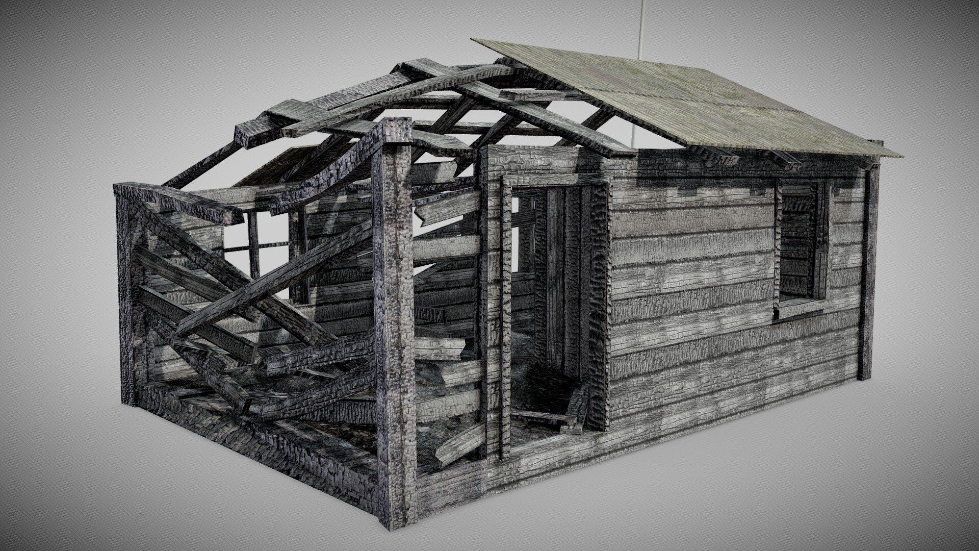 Burned House A damaged as1 - Buy Royalty Free 3D model by flawlessnormals 3d model