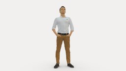 Man In Yellow Trousers And White Shirt 0370 style, shirt, people, clothes, miniatures, realistic, yellow, trousers, character, 3dprint, model, man, male