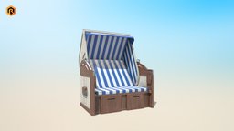 Roofed Wooden Beach Seat garden, hotel, basket, lake, rattan, double, seat, indoor, outdoor, beach, game-ready, real-time, ue4, unity, low-poly, chair, wood, roofed