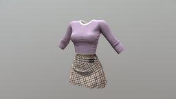 SAVE Female Skirt Tennis Outfit mini, , fashion, girls, top, long, clothes, sports, skirt, realistic, real, sleeves, sweater, costume, womens, tennis, outfit, wear, crop, blouse, pbr, low, poly, female