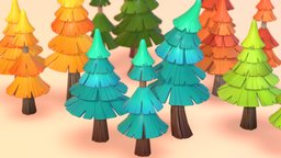 Pine Trees 002 tree, scene, plant, forest, cute, flower, assets, set, pine, videogame, pack, foliage, props, nature, package, casual, fantasy-gameasset, cartoon, asset, game, blender, lowpoly, low, poly, stylized, fantasy, environment, noai