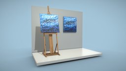Blue Transformation No.1 easel, picture, transformation, low-poly-model, galerie, oil-painting, software-service-john-gmbh, art, decoration, blue, interior, oil-paintings, dirk-john