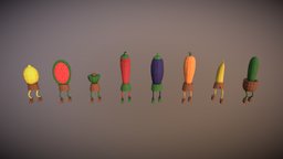 Party Fruits, And Plants plants, legs, party, goofy, fruits, vegetables, game, lowpoly, animation, funny