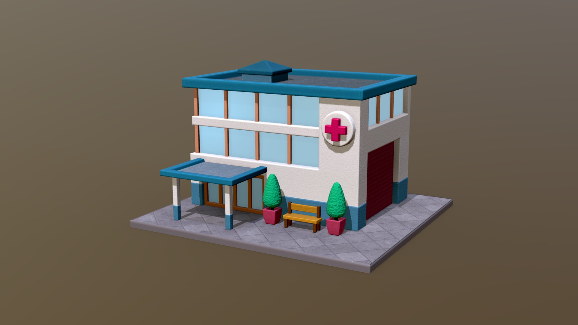 Low poly Hospital in Maya and Substance Painter 3d model