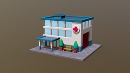 Lowpoly building. Hospital bank, hospital, town, casual, isometric, substance, architecture, pbr, gameart, house, city, building, environment