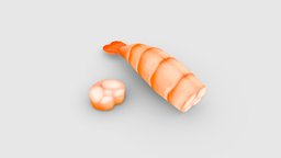 Cartoon Boiled Shrimp Tail food, meat, shrimp, cook, eat, kitchen, cooking, lunch, health, miscellaneous, lowpolymodel, handpainted