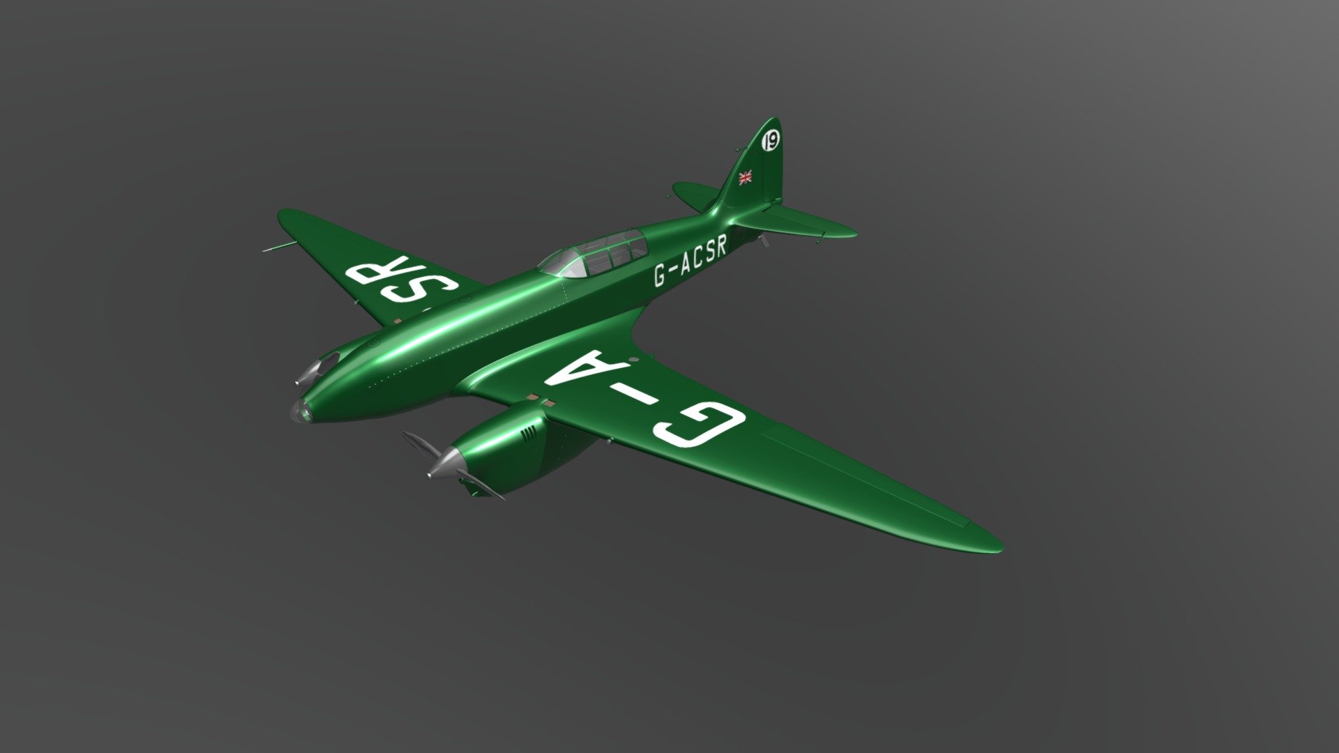 The de Havilland DH.88 Comet was a two-seat, twin-engined aircraft developed specifically to participate in the 1934 England-Australia MacRobertson Air Race from the United Kingdom to Australia 3d model