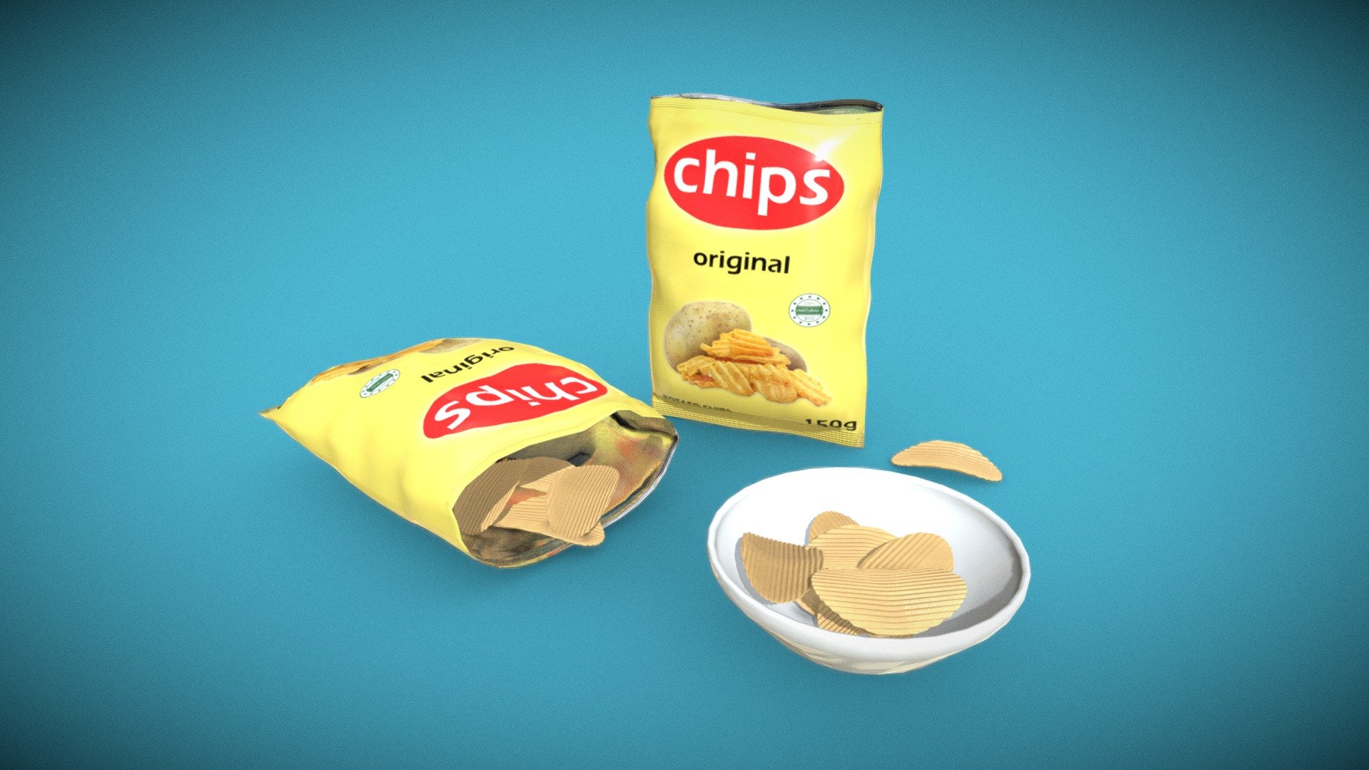 Chips bag and chips - Chips bag - Buy Royalty Free 3D model by Wittybacon 3d model