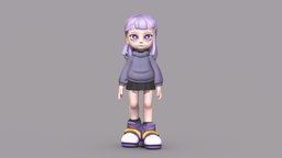 [Original] Soft and Stylized Girl in purple cute, chibi, purple, original, girl, noai