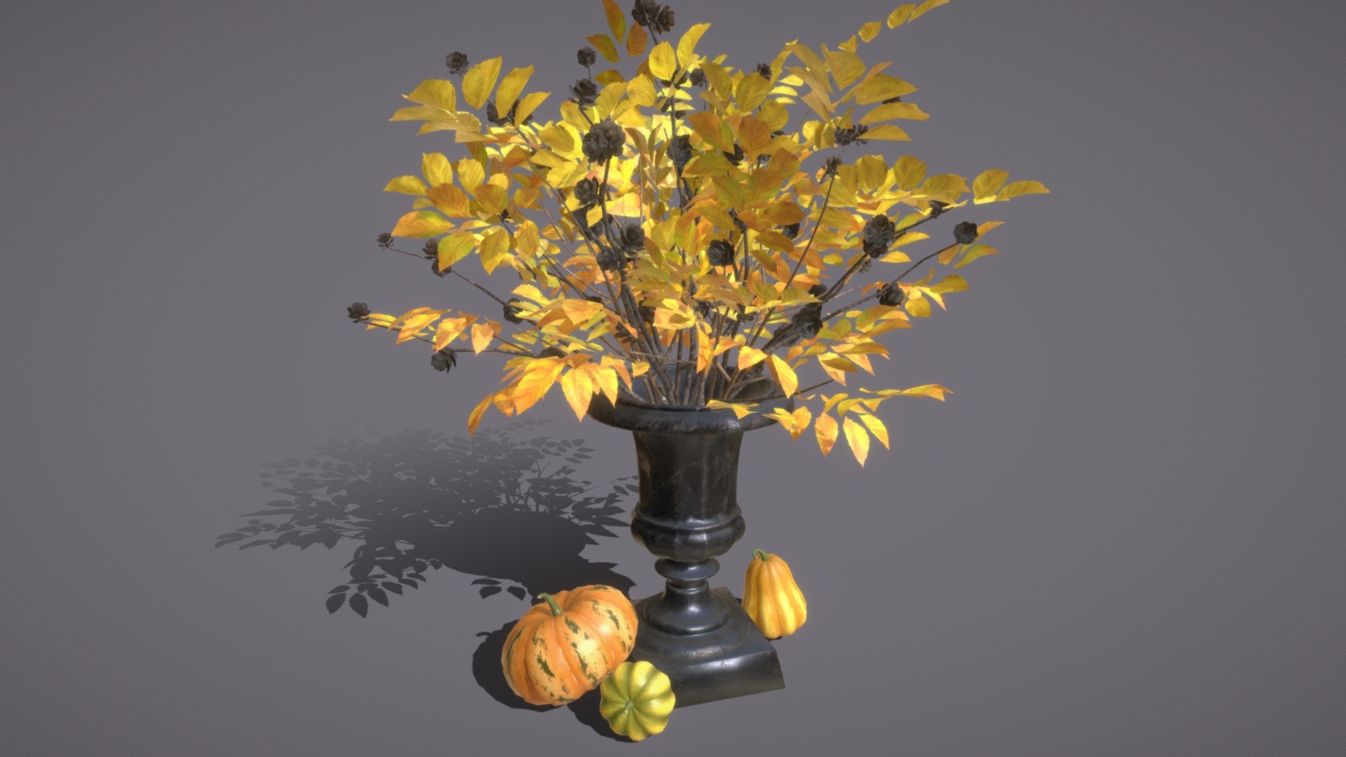 Detailed model of an bouquet with yellow fall leaves, larch cones and pumpkins.
A bright and elegant bouquet will be a wonderful autumn decoration both indoors and outdoors.

And also will add Halloween vibes to your 3D project, game or metaverse:)


Video about the model


Model info



quads clean topology, 29k faces

clean unwrapped UV

4 sets of texture maps in 4K and 2K resolution

4 materials

ready to use in blend, fbx and obj format

Built with Blender. Origin Blender file attached


Thanks for watching^.^
Want to buy this model? Please tell me where you want to use it.

Have questions about the model? Mail me: tochechkavhoda@gmail.com - Yellow fall bouquet (3D) - Buy Royalty Free 3D model by tochechka 3d model