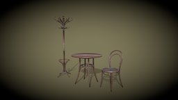 Furniture set for Viennese cafe cafe, rattan, furniture, table, oldstyle, rarity, thonet, vienne, lowpoly, chair, wood