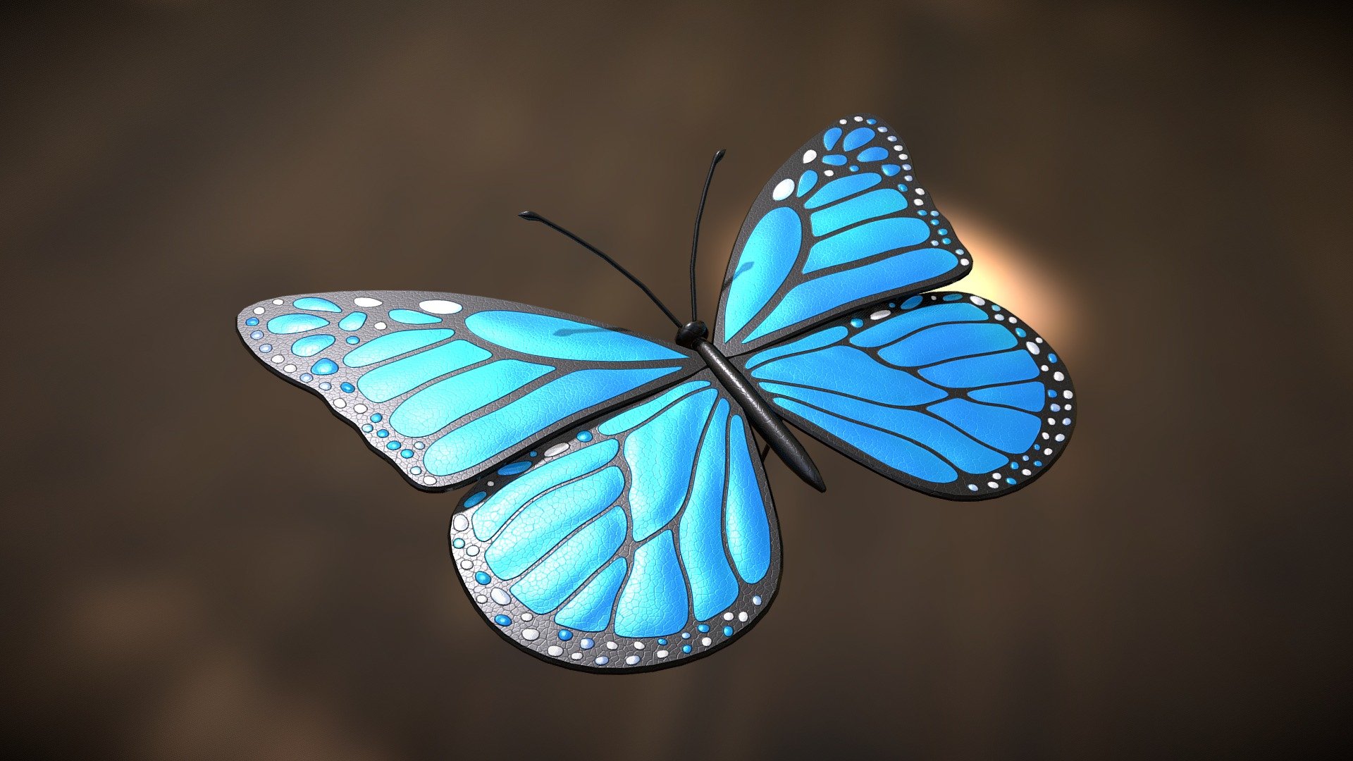 A simple butterfly I made for my Hidden Strawberries scene.

I'm not sure if blue monarch butterflies exist in reality, but they do exist in the Guild Wars 2 MMO near a particular strawberry patch.

You're welcome to use this little guy in your own scenes - and if you do, I'd love to hear about it! 🦋

Modeled in Blender 2.82, textured in Substance Painter 2020.1.0 - Blue Monarch Butterfly - Download Free 3D model by Kianga 3d model
