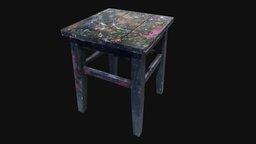Wooden tabouret splattered with paint A