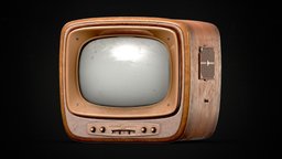 Vintage 50s mid-century wooden television / TV walnut, abandoned, wooden, tv, chat, antenna, vintage, punk, retro, post, worn, out, century, mid, used, ready, furniture, unique, vr, television, old, fall, scratched, teak, optimized, crt, realsitic, scuffed, smudges, burl, game, lowpoly, low, poly, wood, decoration, plastic, fallout