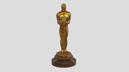 Oscar  Award Low Poly Gold PBR people, statuette, architectural, oscar, ready, vr, ar, metal, statue, award, achievement, staue, game, art, pbr, low, poly, decoration, human, gold