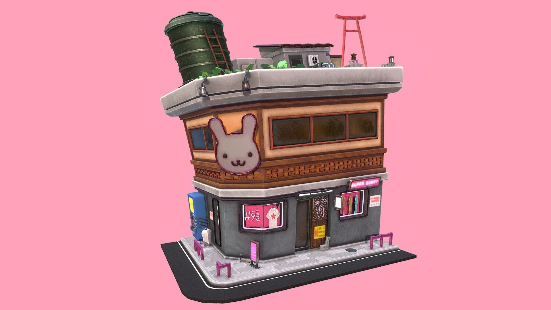 Another piece - a stylized Japanese corner shop / street corner, inspired by the &lsquo;XXXing Rabbits' store in Harajuku, Tokyo 3d model
