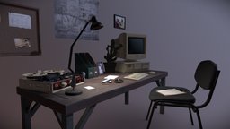Office office, lamp, computer, tape, photo, frame, work, pc, cactus, desk, vintage, retro, board, monitor, table, player, station, recorder, microphone, poster, voice, pinboard, chair