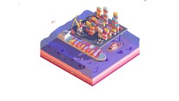 Cartoon Low Poly Lowpoly Seaport Illustration