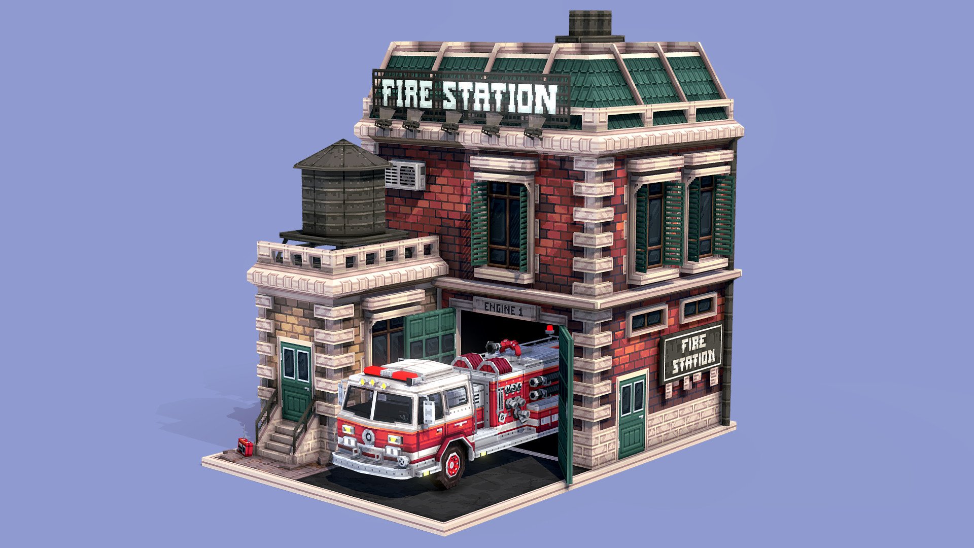 Fire station.
Made with Blockbench

More information about this model on:
https://grafisch.media/

 - Firestation - 3D model by Jelle (@Grafisch) 3d model
