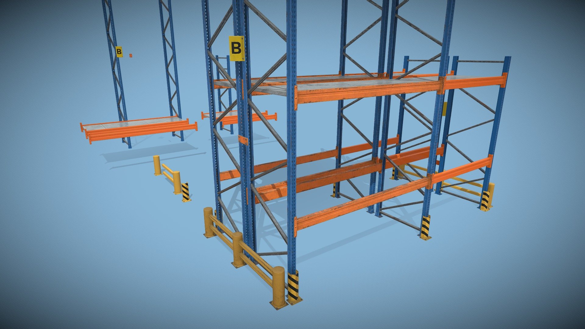 Build your own warehouse rack with this set of low-poly modular assets. All assets can be placed using a standard 10 cm snap grid which can be used directly in game engines such as Unreal. The Blender file included is configured for this snap grid and can be used while applying &ldquo;snapping