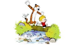 Calvin and Hobbes Log Bridge tiger, log, comic, river, calvin, hobbes, bridge