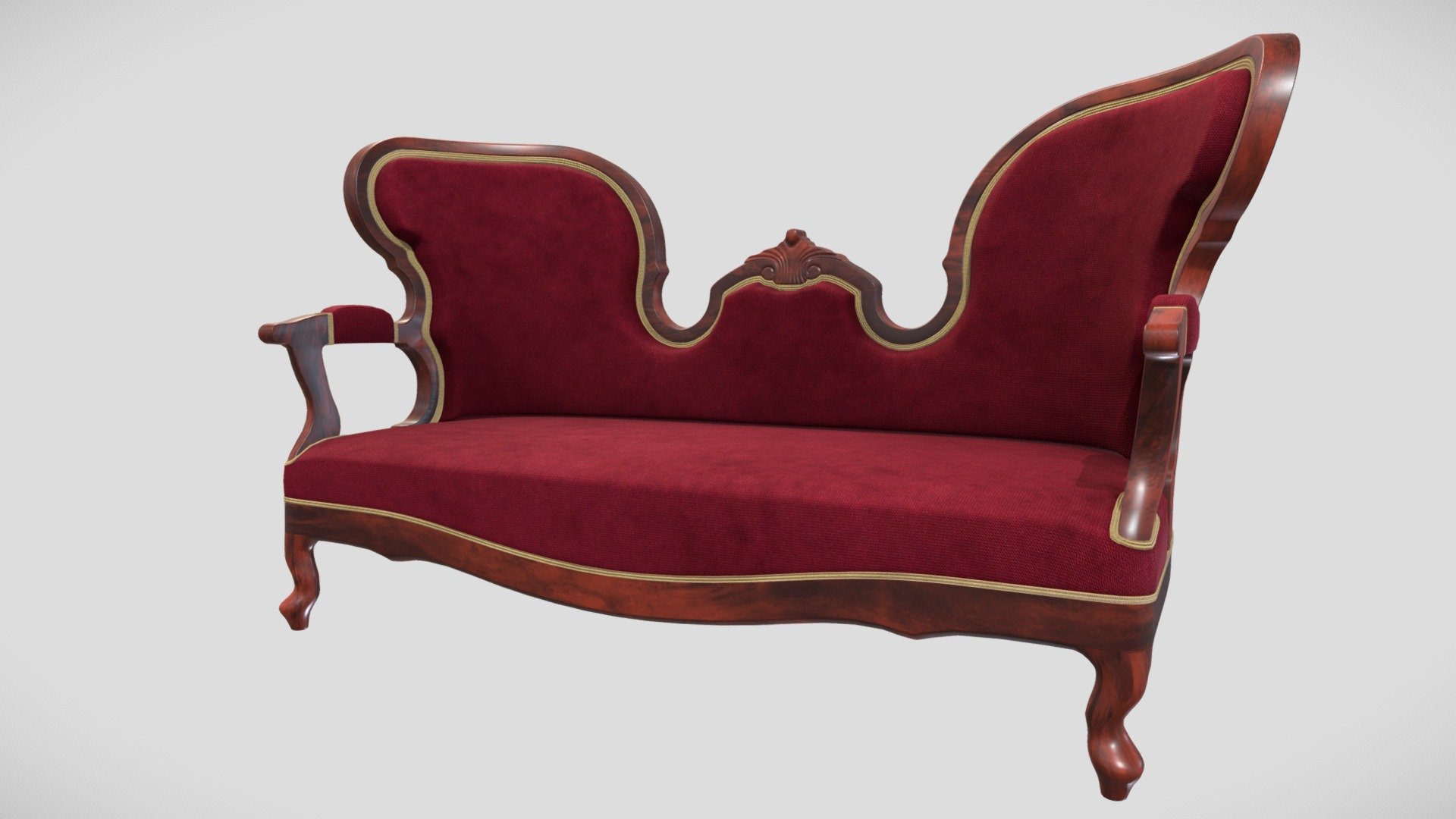 Gothic sofa for the living room with decent decorations. As a material, we chose dark acacia wood to highlight the decorations and velvet on the seating area. The model fits perfectly into any living room of the late 19th century. 

All models have a LOD and their own collider for easy use as game props. Packed Ambient oclusion (R), roughness (G) and metalic (B) and Unreal engine 4 project are also included 3d model