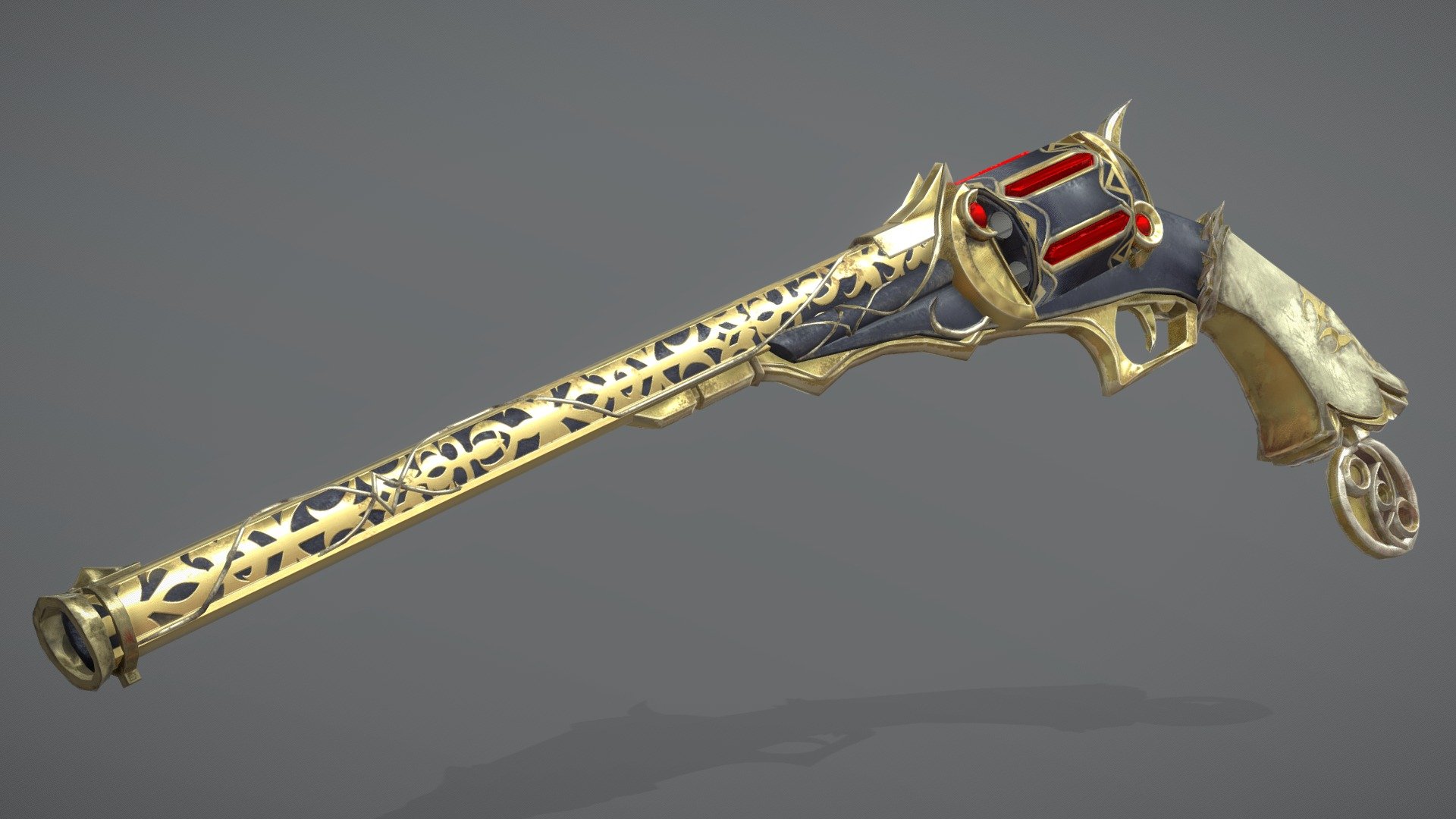 I was given a week to finish a realistic asset with textures, that shows some signs of usage.
And as a huge Bayonetta fan, I decided to create a model of Rosas weapons, Unforgiven. 
I used 3ds Max and Substance Painter 3d model