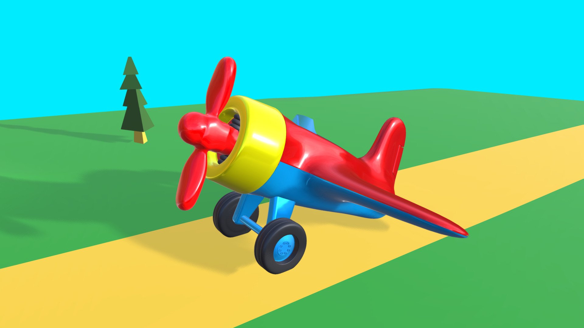 A toy airoplane model with movable propellor,flaps and wheels,great for kids projects and themes 3d model
