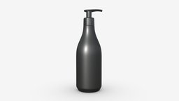 Plastic shampoo bottle with dosator body, pump, template, clean, dispenser, mock, health, soap, hygiene, lotion, blank, 3d, pbr, bottle, plastic