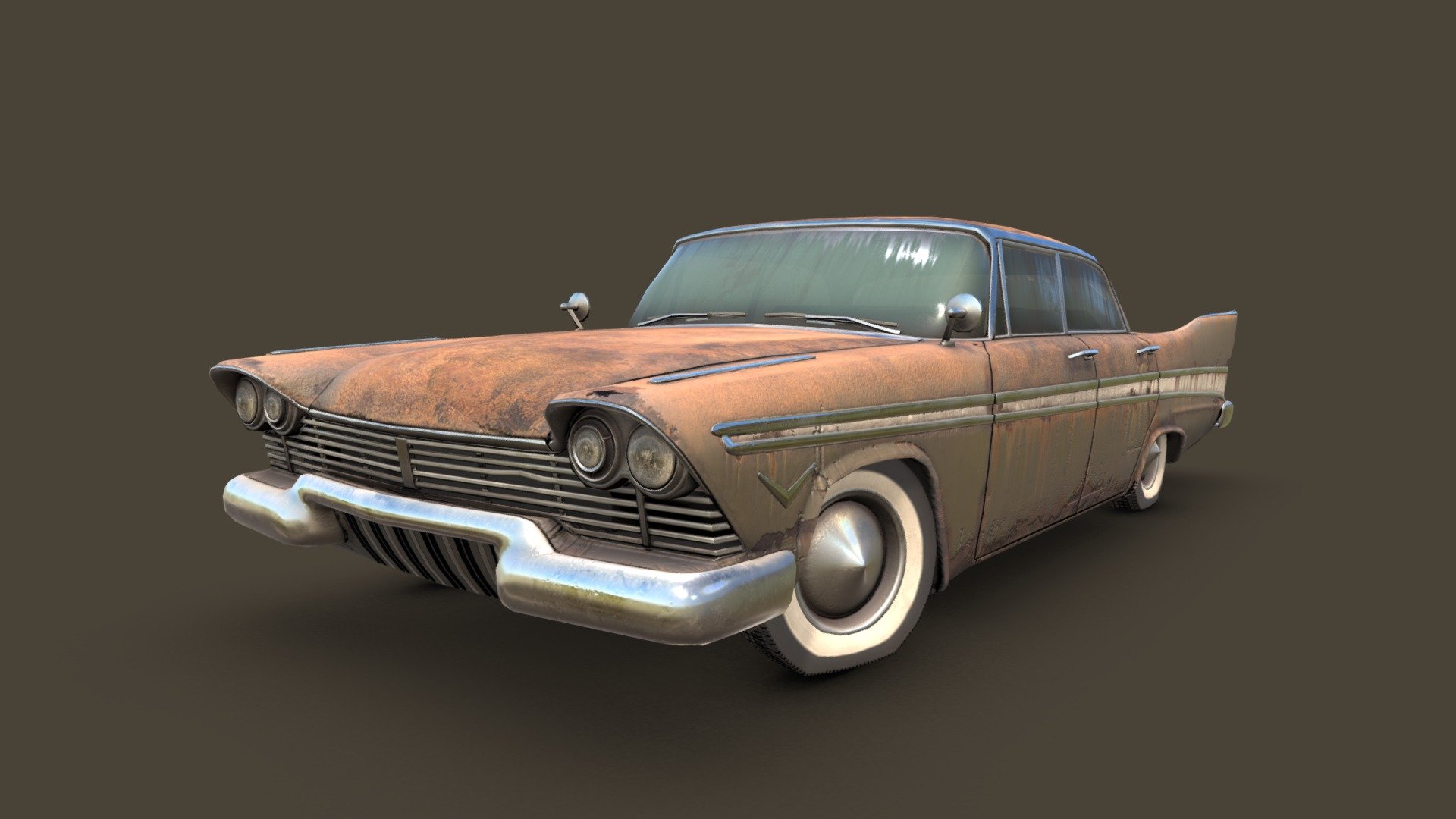 The rusty version of my 1957 Plymouth model. I've made a lot of geometry changes and re-did the UVs after someone gave me a very good critique.

Made in 3DSMax and Substance Painter 3d model