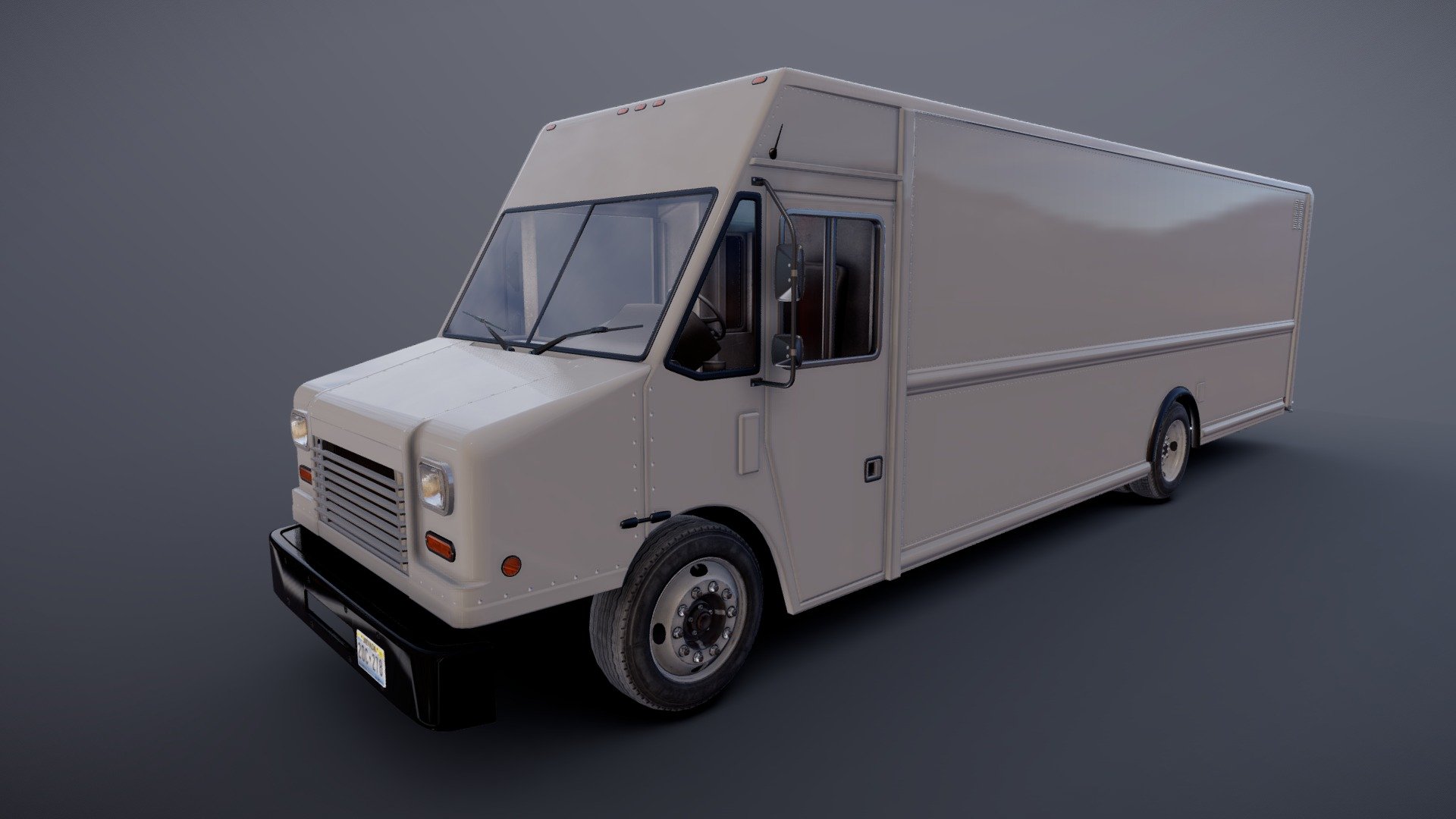 Freightliner P1200 step van game ready model.

Full textured model with clean topology.

High accuracy exterior model.

High detailed cabin - seams, rivets, chrome parts, wipers.

Side and back doors are openable.

Hood logo are separate object with own texture.

Lowpoly interior - 4404 tris 2960 verts

Full model - 44232 tris 27069 verts.

High detailed rims and tires, with PBR maps(Base_Color/Metallic/Normal/Roughness.png2048x2048 )

Original scale.

Original scale. Lenght 12m , width 2.5m , height 3.4m.

Model ready for real-time apps, games, virtual reality and augmented reality.

Asset looks accuracy and realistic and will be a good part of your project 3d model