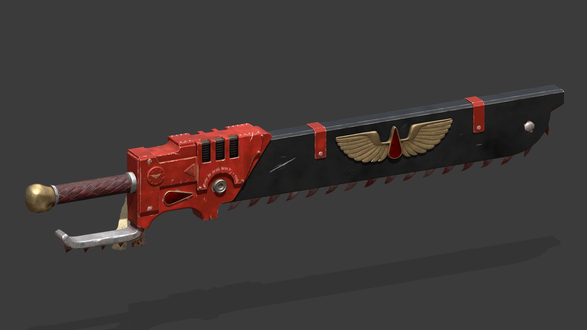 Model of spacemarine's chainsword from warhammer 40k universe 3d model