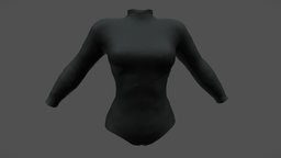 Female High Neck Long Sleeves Bodysuit body, neck, suit, leather, high, long, dance, wet, sleeves, fabric, womens, surfing, swimsuit, wear, bodysuit, pbr, low, poly, female, black