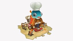 Fish Shop fish, cute, handpainted, blender3d, gameart, stylized, building, shop, environment