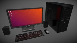 Computer computer, speaker, system, mouse, pc, monitor, desktop, display, russian, baked, ubuntu, unit, english, comp, linux, asset, pbr, lowpoly, textured, screen, keyboard