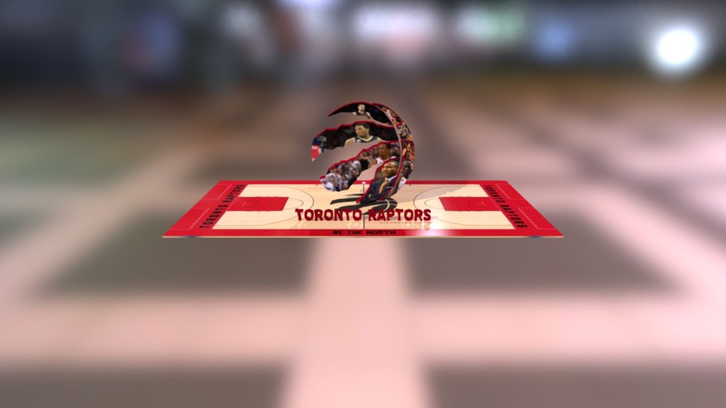 A rendering of the court, text with a different font face and the alternate logo with photo textures of vital members of the Raptors (Lowry, DeRozan, Valanciunas, Joseph, Patterson, Scola, Biyombo and Coach Casey).

WeTheNorth
NorthSidePride - Toronto Raptors Logo & Court - 3D model by LG65 3d model