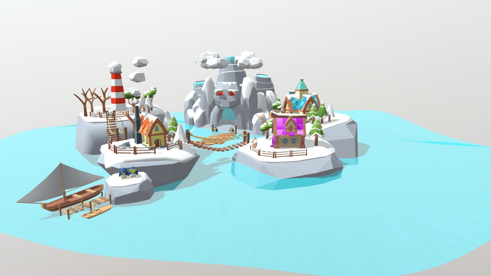 low poly stylized island created for a mobile game 3d model
