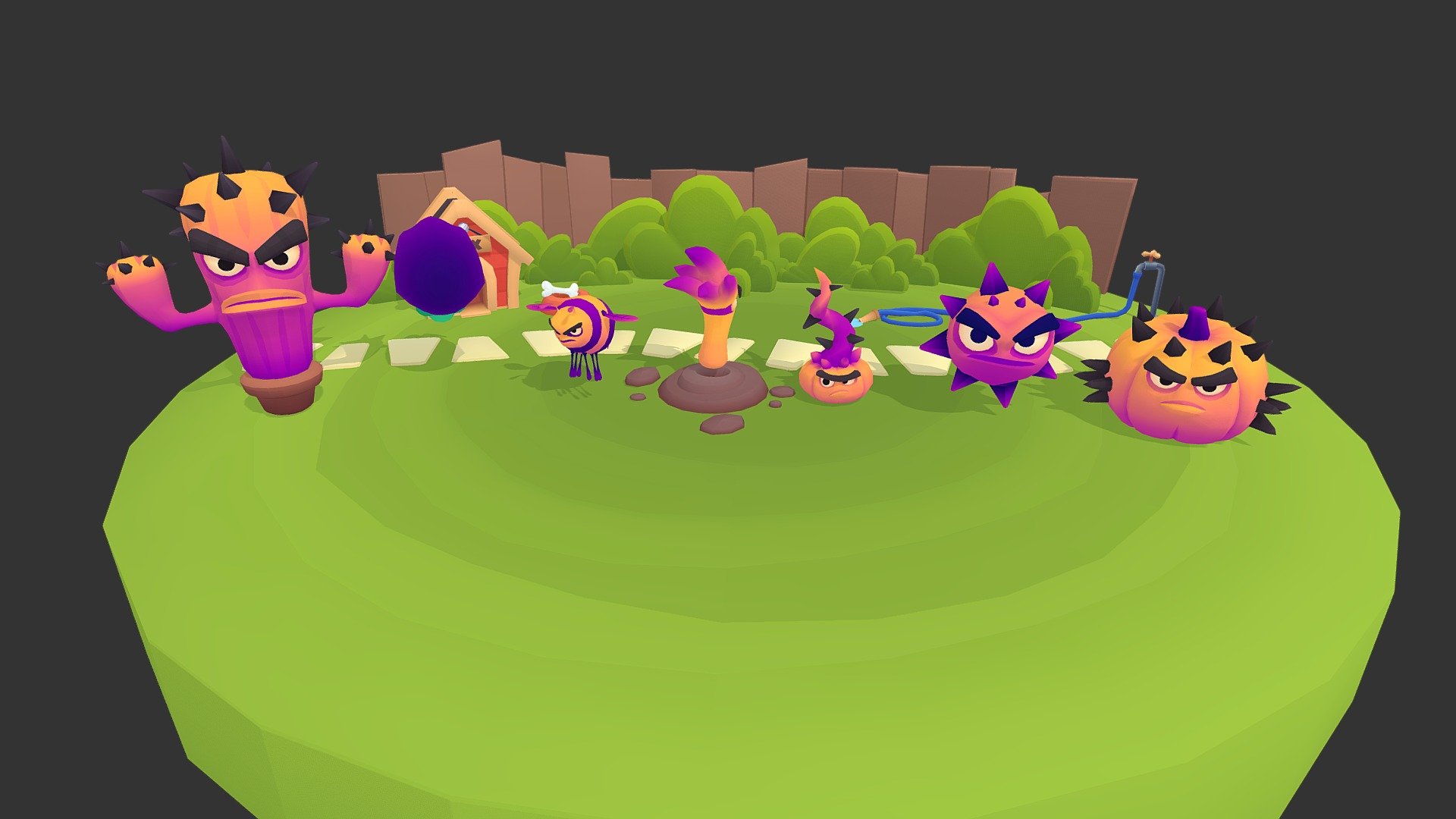Garden Enemies  for cancelled game we were making in collaboration with Zeptolab, as new title in Cut The Rope universe. Game performed badly in beta tests and it was scraped, so I can show off some stuff I was making for it. I worked on this project with a great artist Krzysztof Szrama. Be sure to check out his portfolio: https://sketchfab.com/arturhorn https://www.artstation.com/arturhorn

Onion, Cactus, Bee animations made by Krzysztof Szrama

Courtesy of Orbital Knight 3d model