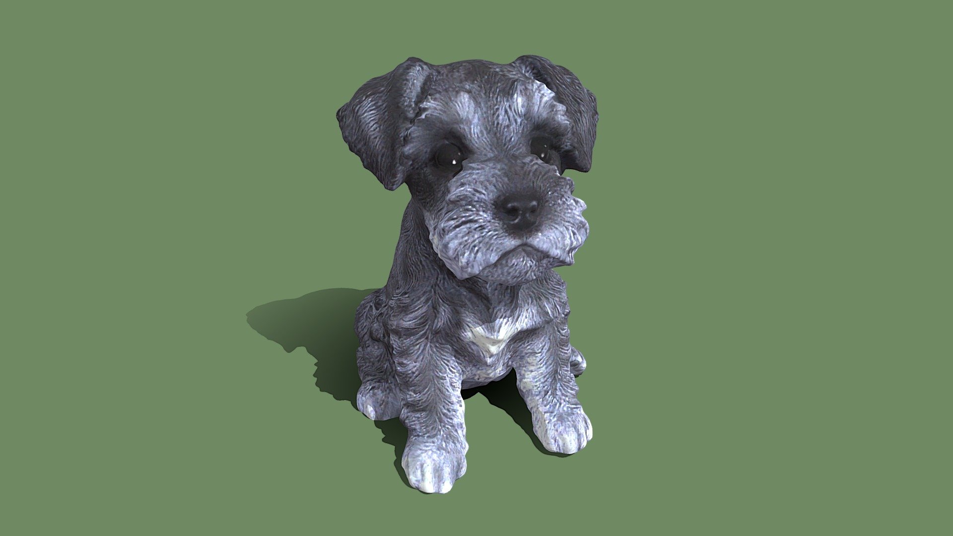 A full scan of a lovely little micro Schnauzer puppy sitting like a good dog. This model is ideal for printing, it has a flat level base 3d model