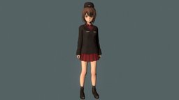 Maho Nishizumi 01 hat, teenage, skirt, posed, shoes, teen, uniform, woman, girls-und-panzer, schoolgirl, anime-girl, blezer, pajamas, short-hair, girl, anime, japanese, maho, maho-nishizumi