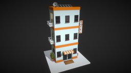 Low Poly Hotel hotel, exterior, urban, unreal, isometric, hotels, unity, architecture, low-poly, cartoon, game, lowpoly, low, house, home, city, building, polygon, simple, gameready